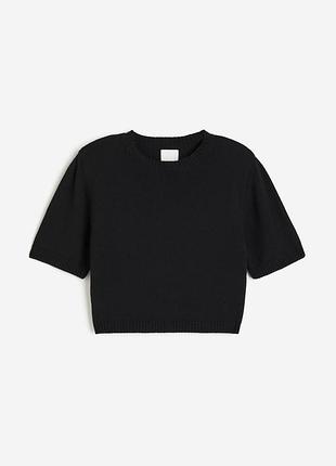Светр футболка чорний вʼязаний вкорочений светр h&m m