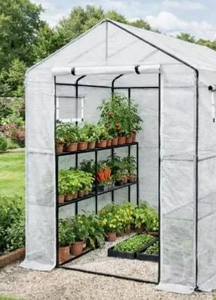 Садовая мини-теплица,парник белая 1.4×1.4×2 м с вентиляционными окнами