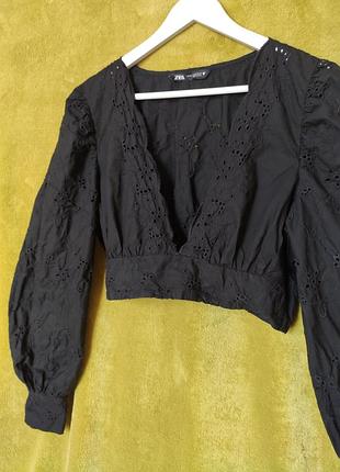 Блуза, прошва/коттон, zara, 40/l
