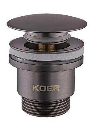 Донний клапан для раковини універсальний (з/без переливу) koer pw-01-07 автоматичний (click-clack) (колір графітовий) 1 1/4''