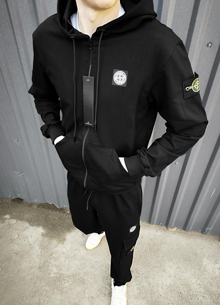 Чоловічий спортивний костюм stone island чорний з капюшоном🔥