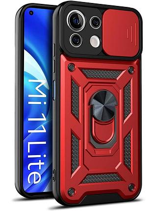 Чехол fiji camera defence для xiaomi mi 11 lite / mi 11 lite 5g бампер с защитой камеры и подставкой red