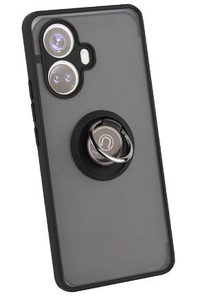Чехол fiji colorframe для realme 10 pro plus матовый бампер с кольцом подставкой black