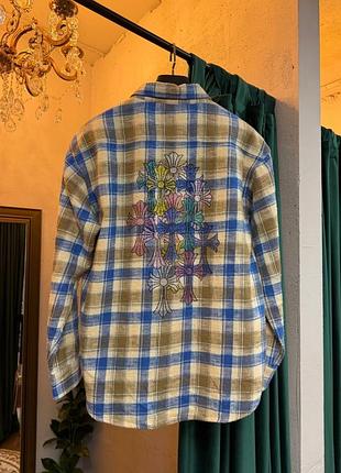 Сорочка рубашка в клітинку з гарним принтом chrome hearts