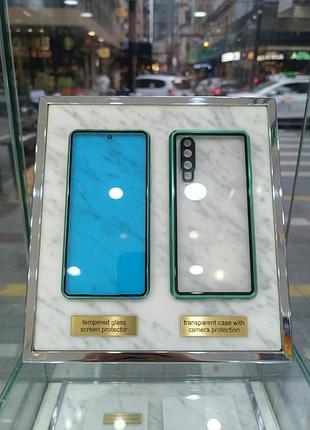 Защитный чехол + стекло для huawei p30 прозрачный с зеленым кантом
