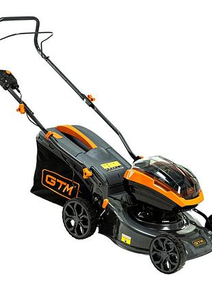 Аккумуляторная газонокосилка gtm blm42 36 в 42 см бесщеточная с травосборником 45 л
