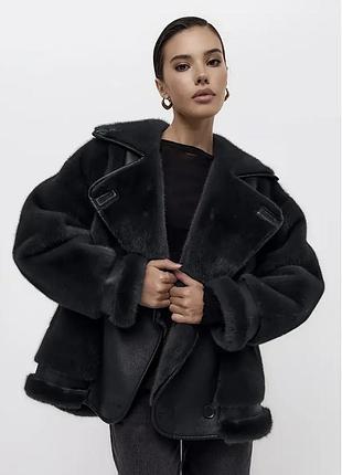 Дублянка жіноча, штучне хутро, чорна