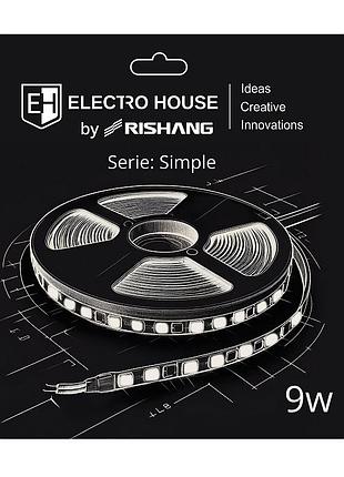 Led лента 9вт 24в smd2835 120 диодов, 900 лм, холодный белый 6500к, серия simple electro house by rishang
