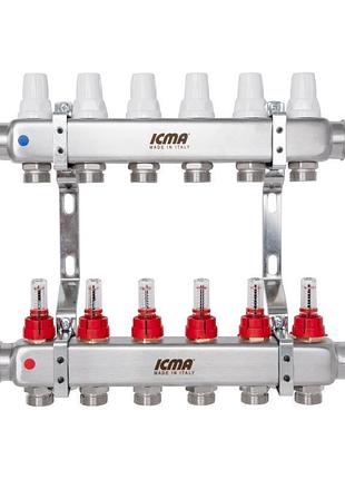 Коллектор icma № к073 с расходомерами (нерж.) 1" х 3/4" на 12 выходов