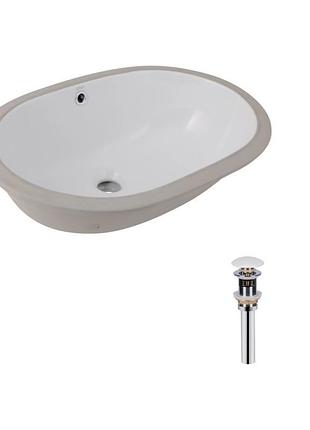 Комплект qtap stork: раковина врізна овальна 560x395x195 мм white + донний клапан pu02o