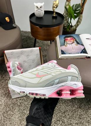 🌺женские кроссовки nike x supreme shox ride 2 sp grey white pink
