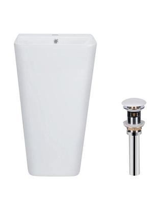 Комплект qtap tern: раковина підлогова моноблок 440х380х830 мм white + донний клапан pu02o