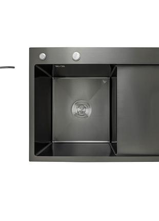 Мийка для кухні з крилом інтегрована права lidz handmade h6350br (ldh6350brpvd45590) brushed black pvd