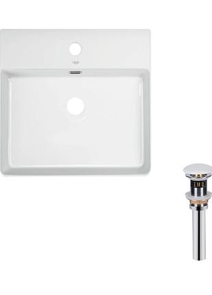 Комплект qtap nando lt: раковина підвісна прямокутна 500х420х120 мм white + донний клапан pu02o