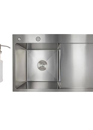 Мийка для кухні з крилом інтегрована права lidz handmade h7849r (ldh7849brur45591) brushed steel 3,0/1,0