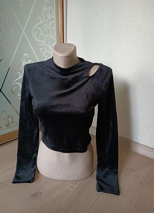 Черный велюровый топ / подростковый топ h&amp;m на длинный рукав
