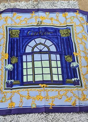 Шикарний шелковый платок платок платок cartier, синий х золотой, драгоценный камень.