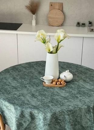 Скатерть круглая водоотталкивающая мраморная зелёная 100 см