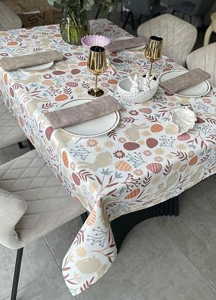 Скатертина бавовняна тефлонова пасхальна кролики коричневі