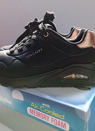 Черные кроссовки skechers uno shimmer away black 155196-bbk