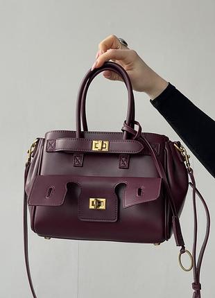 Сумка balenciaga bel air tote bag small size бордо+золото — premium