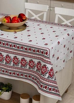 Скатерть хлопковая рогожка цветы орнамент вышиванка 100*140см