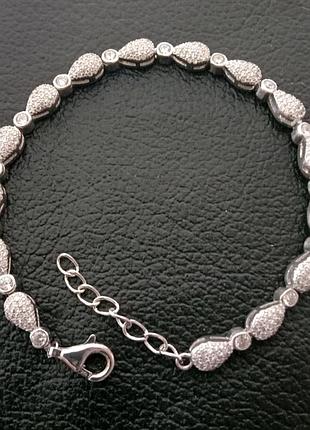 Срібний жіночий браслет крапля з фіанітами