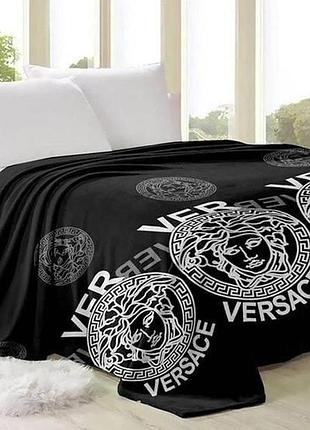 Очень мягкий материал плед покорывало из флиса versace тт-а-тет велофт (микрофибра) 150×220 см черный с белым принтом pm-126