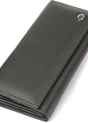 Вместительный женский кошелек на магнитах из натуральной кожи st leather 23115 зеленый