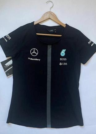 Новая женская футболка чёрного цвета mercedes benz оригинал hugo boss мерседес бенз amg petronas formula one