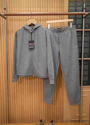 Спортивний костюм чоловічий zegna, сірий/чорний/коричневий, худі + штани