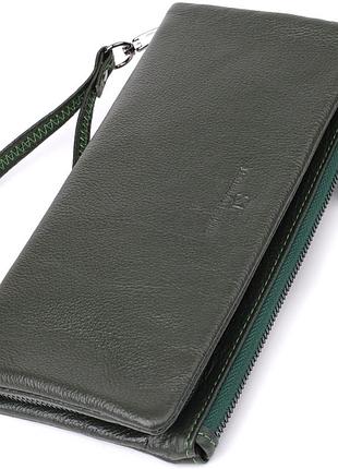 Удобный кошелек для женщин с кистевым ремнем из натуральной кожи st leather 23104 зеленый