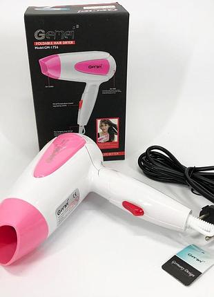 Фен для волосся складаний дорожній gemei gm-1756 1200 вт, домашній фен для укладання. колір: рожевий