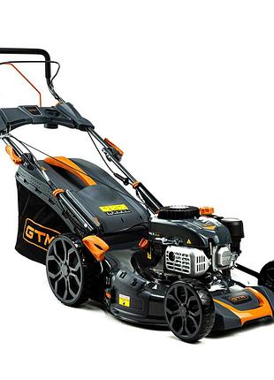 Бензиновая самоходная газонокосилка gtm lm48-sp-v 48 см 5 к.с. с вариатором и травосборником 70 л