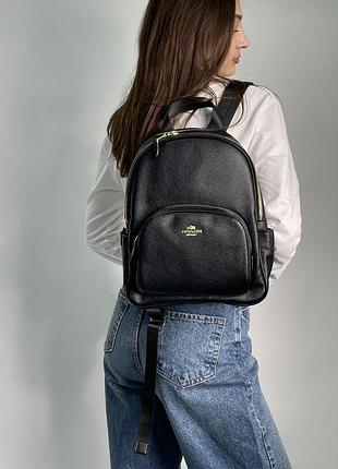 Женский рюкзак coach mini court black pebbled leather shoulder backpack bag черный