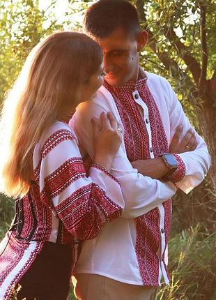 Вышиванка мужская красная. с планкой спереди или без (потайные кнопки). 3xl (56)