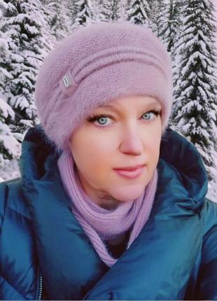 Шапка жіноча з пухом норки ангора marina колір фрезія