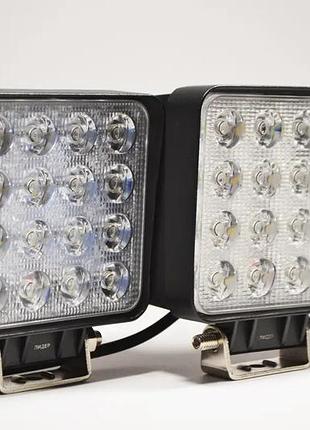 Светодиодная led-фара рабочая 48 вт, (3 вт*16ламп) широкий луч (комплект 2 шт.) (полность корпуса 6 см)