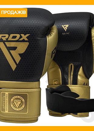 Боксерські рукавиці rdx 10 унцій для спарингів та тренувань золотисті синтетичні шкіряні рукавички