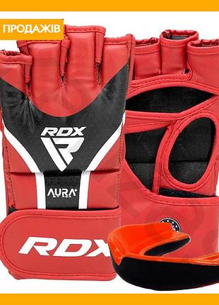 Перчатки мма rdx aura plus красные с капой для тренировок боевых искусств защита рук
