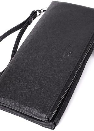 Практичный кожаный кошелек на три отделения st leather 23111 черный