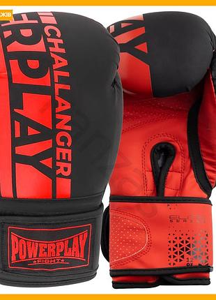 Боксерські рукавиці powerplay 12 унцій для дорослих чорні червоні для боксу та кікбоксингу захист рук