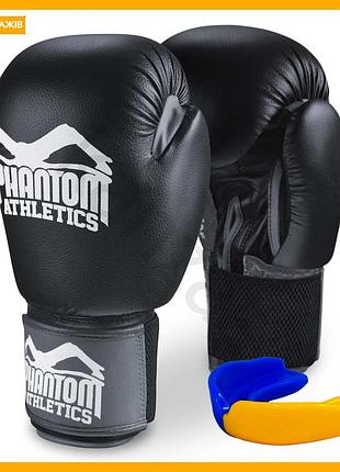 Боксерские перчатки phantom ultra black 16 унций для взрослых из полиуретана защита для рук капа в подарок
