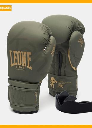 Боксерські рукавиці leone 10 унцій військові зелені для боксу кікбоксингу захист рук