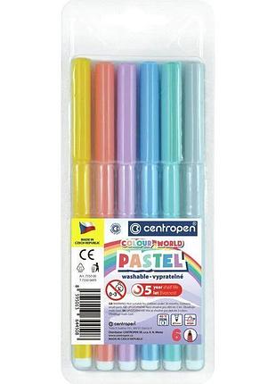 Фломастери centropen pastel 6 пастельні змивані 6 кольорів для дітей у пластиковому пеналі