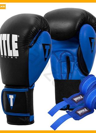 Боксерські рукавиці title boxing dynamic strike 14 oz чорні сині натуральна шкіра для тренувань з мішком боксерські рукавички