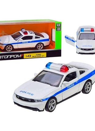 Поліцейська машинка для дітей ford mustang gt металева з відкривними дверима біла