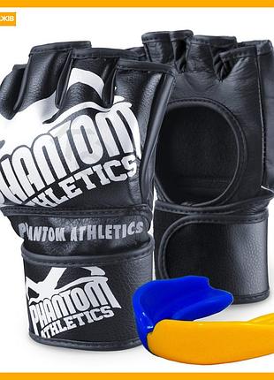 Перчатки для мма phantom blackout l/xl черные бойцовские перчатки с капой для тренировок и соревнований