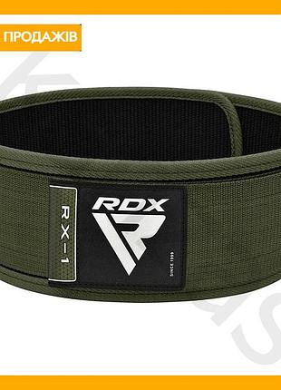 Пояс для важкої атлетики rdx rx1 нейлоновий ремінь для тренувань підтримка спини унісекс зелений