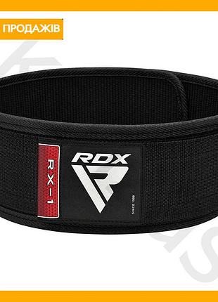 Пояс для важкої атлетики rdx rx1 чорний нейлоновий ремінь для тренувань підтримка спини та живота